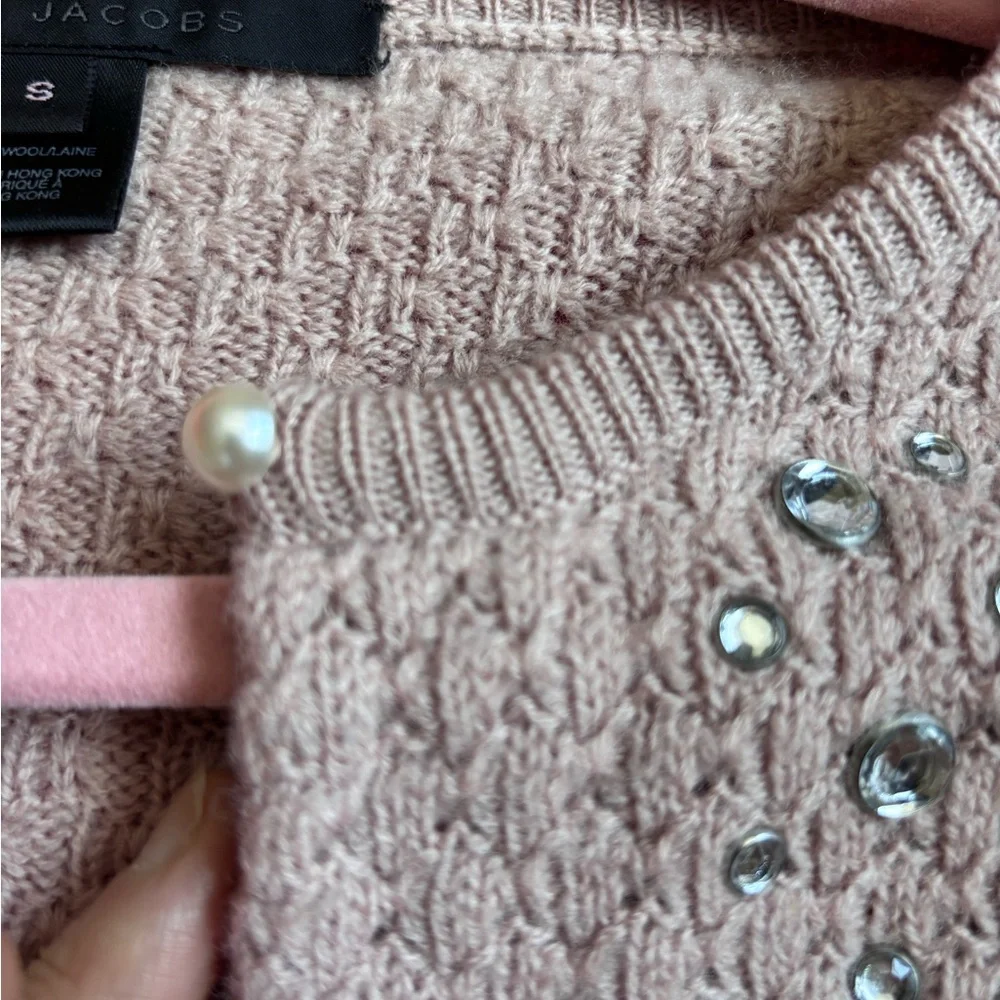 Marc Jacobs Dusty Rose Cropped Wool  Cardigan Embellished Small - Picture 11 of 13
